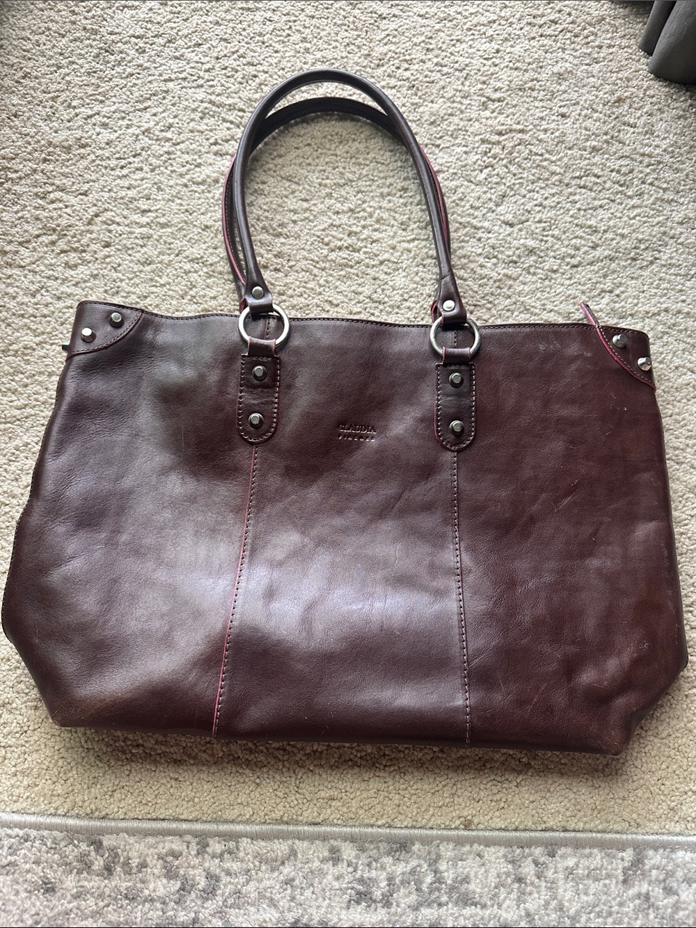 Women's Leather Tote in Deep Wine - Everyday Carryall